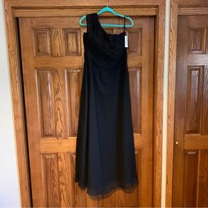 Joswen black one shoulder gown with lace detail NWT